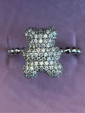 1.50CTW Genuine Moissanite Pavé Teddy Bear 🧸 Ring in 925 Sterling Silver Size 7